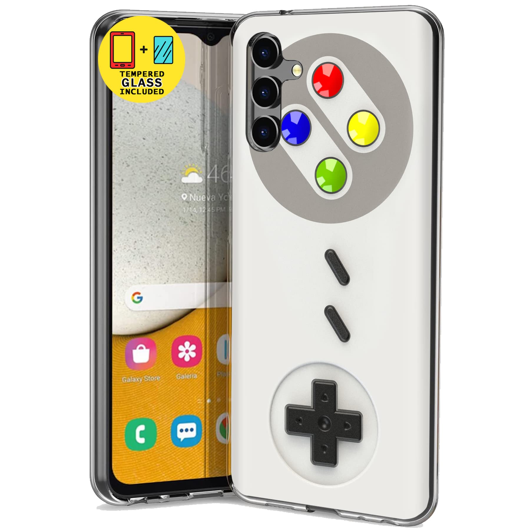 Slim TPU Case for Samsung Galaxy A13 5G with Tempered Glass Screen Protector - Lightweight Flexible Soft Anti-Scratch Gameboy Print Protective Cover - Perfect for Gaming, Daily Use & Travel (Printed in USA)