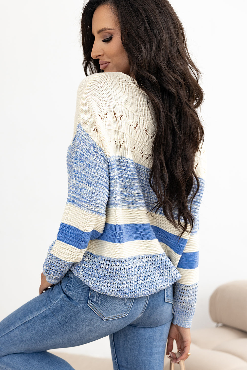 Stylish Contrast Round Neck Long Sleeve Sweater for Women | Cozy Winter Pullover | Perfect for Office, Casual Outings & Date Nights