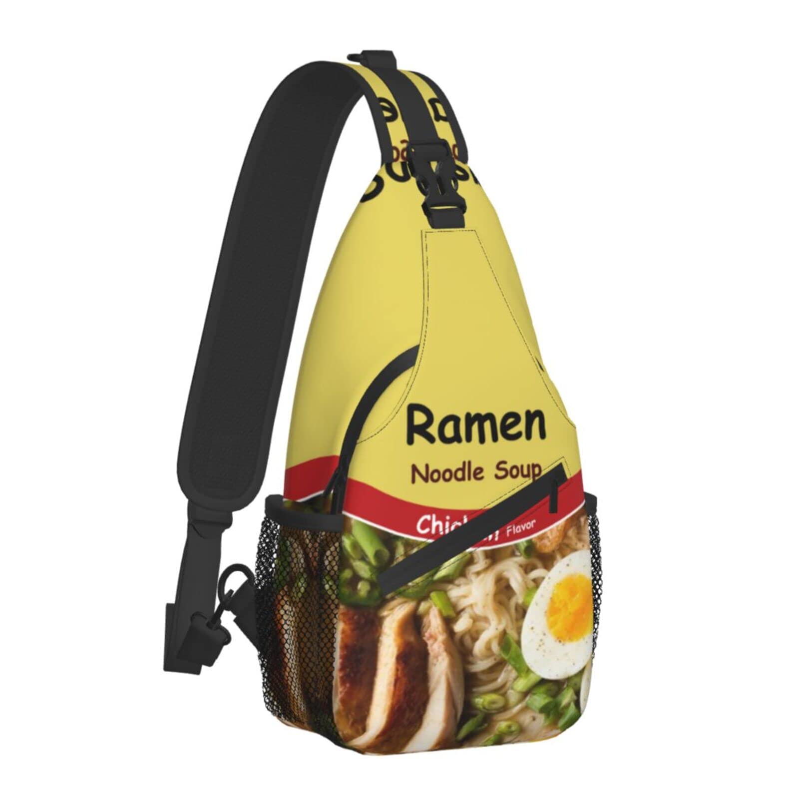 Stylish Unisex Crossbody Sling Backpack with Ramen Noodle Soup Chicken Print - Lightweight Shoulder Bag for Men & Women (Black) | Perfect for Travel, Shopping & Everyday Use