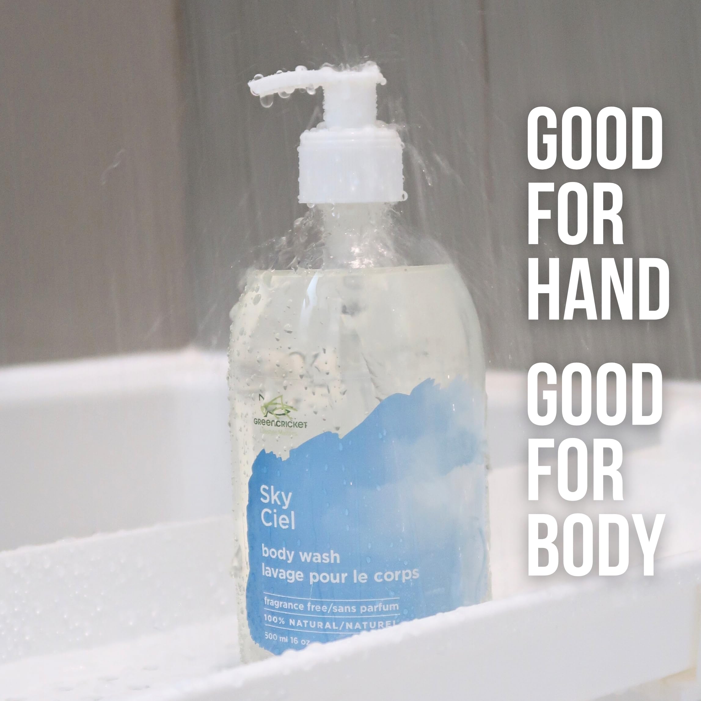 Green Cricket 100% Natural Body Wash - Fragrance Free & Hypoallergenic for Sensitive Skin | Gentle Daily Cleanser for Men & Women | Perfect for Dry Skin & Eczema Care