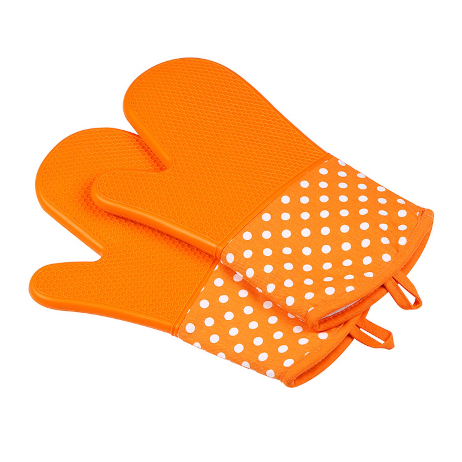 WSLCN Heat Resistant Silicone Gloves for Grilling, Baking & Cooking - Waterproof, Non-Slip BBQ Oven Mitts with Protective Cotton Layer (Orange, 13 x 7.5 Inches) - Perfect for Outdoor BBQ, Kitchen Baking and Hot Food Handling