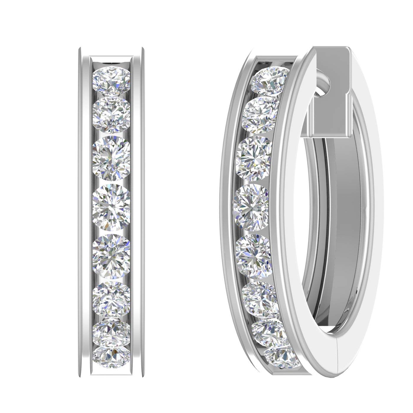 1/2 to 1 Carat Channel Diamond Hoop Earrings - 14K Gold or Platinum - Elegant Everyday Jewelry for Women, Perfect for Weddings, Parties & Special Occasions