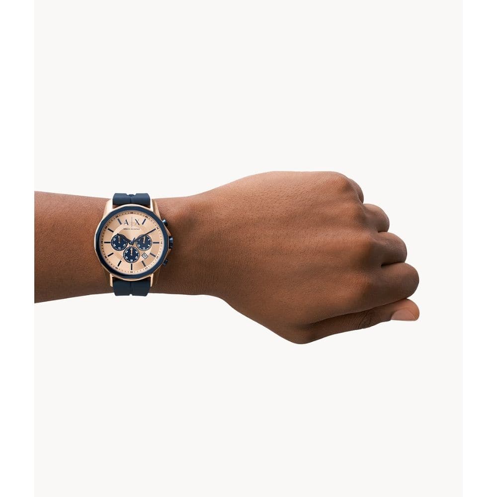 ARMANI EXCHANGE Men's Chronograph Watch - Blue Silicone Strap, Water Resistant, Fashionable Casual & Dress Watch for Business, Party & Everyday Wear