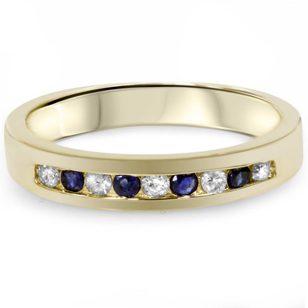 1/3 Carat Diamond & Blue Sapphire Anniversary Wedding Ring - 14K Yellow Gold for Women - Perfect for Engagement, Proposal, and Special Occasions