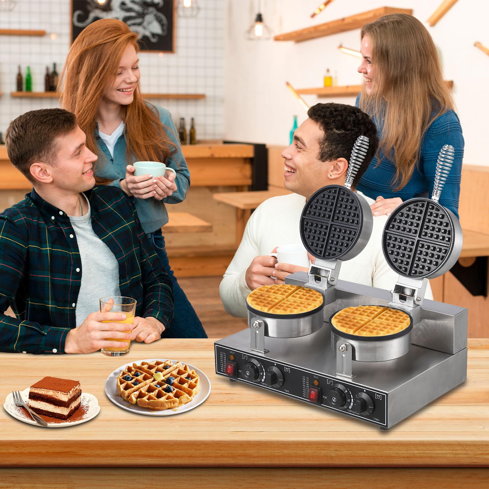 Professional Commercial Waffle Maker Machine - 2600W 110V Non-Stick Griddle with Adjustable Temperature & Timer Control - Perfect for Hotels, Restaurants, Cafes & Breakfast Catering
