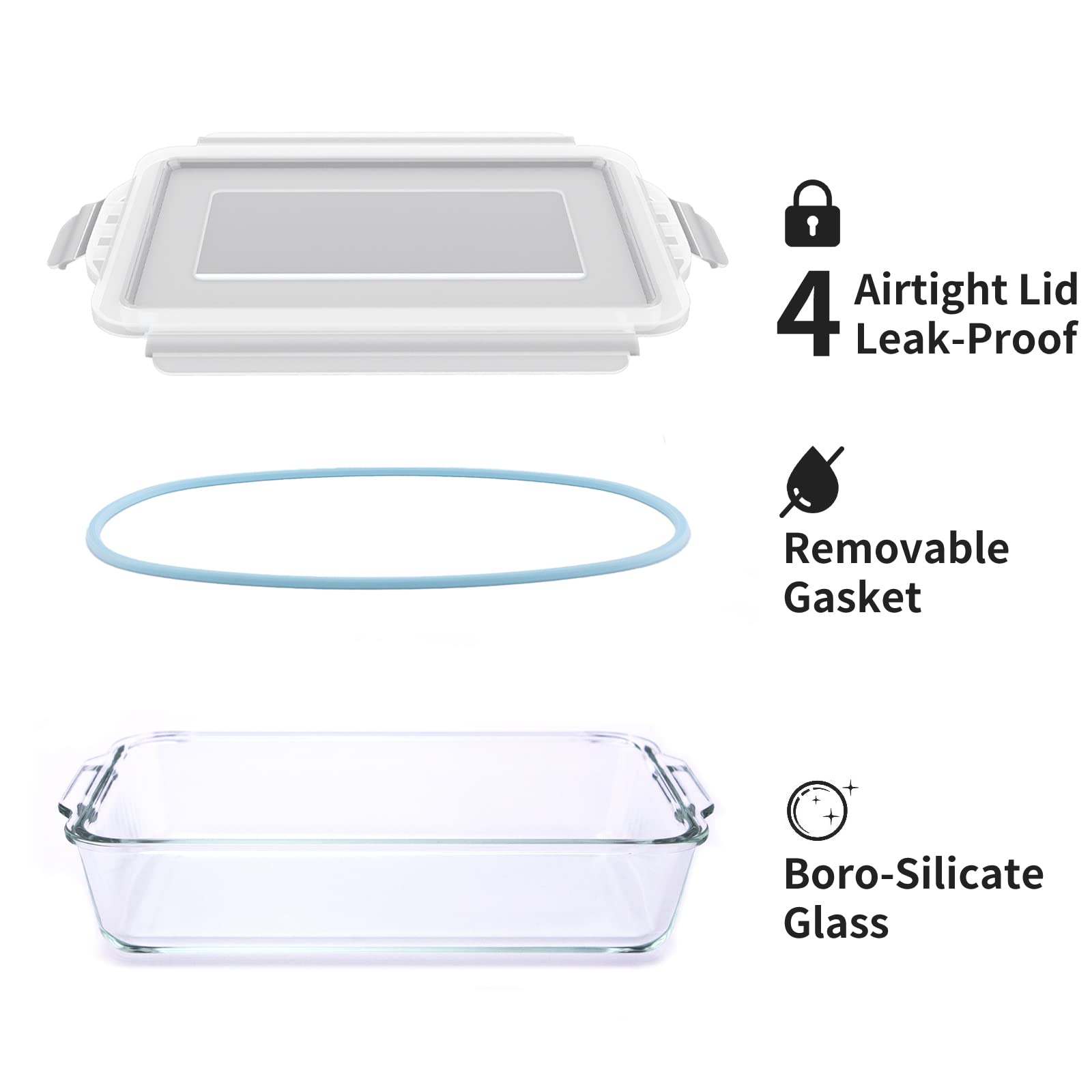 Luvan 2.3 qt Glass Baking Dish Set - Rectangular Oven Safe Bakeware with 2 Airtight Food Storage Containers | Freezer & Microwave Safe | Perfect for Meal Prep, Casseroles & Leftovers Storage