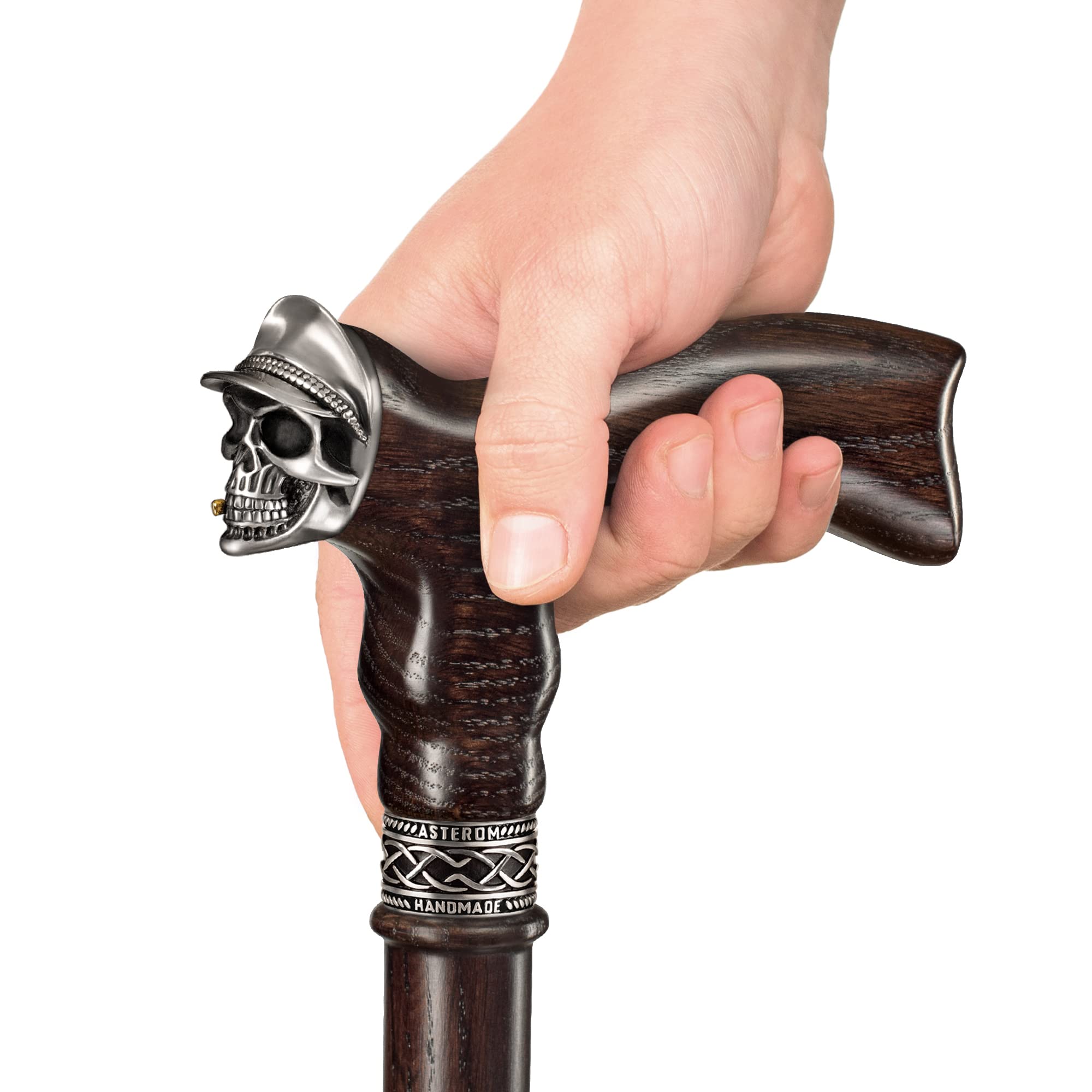 Handmade Gothic Skull Walking Cane for Men & Women - Stylish Wooden Walking Stick with Soldier Design - Perfect for Cosplay, Halloween, Steampunk Fashion & Mobility Support