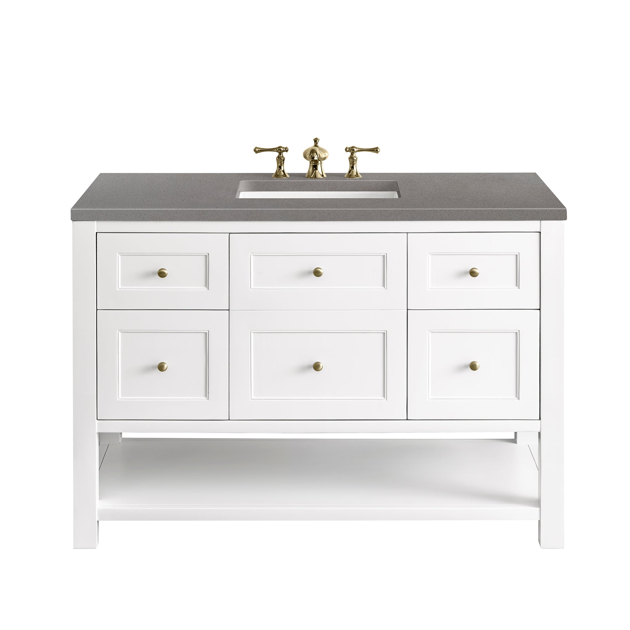 Breckenridge 48-Inch Single Bathroom Vanity Set with Bright White Finish & 3CM Gray Expo Top - Perfect for Modern Master Bathrooms & Guest Powder Rooms