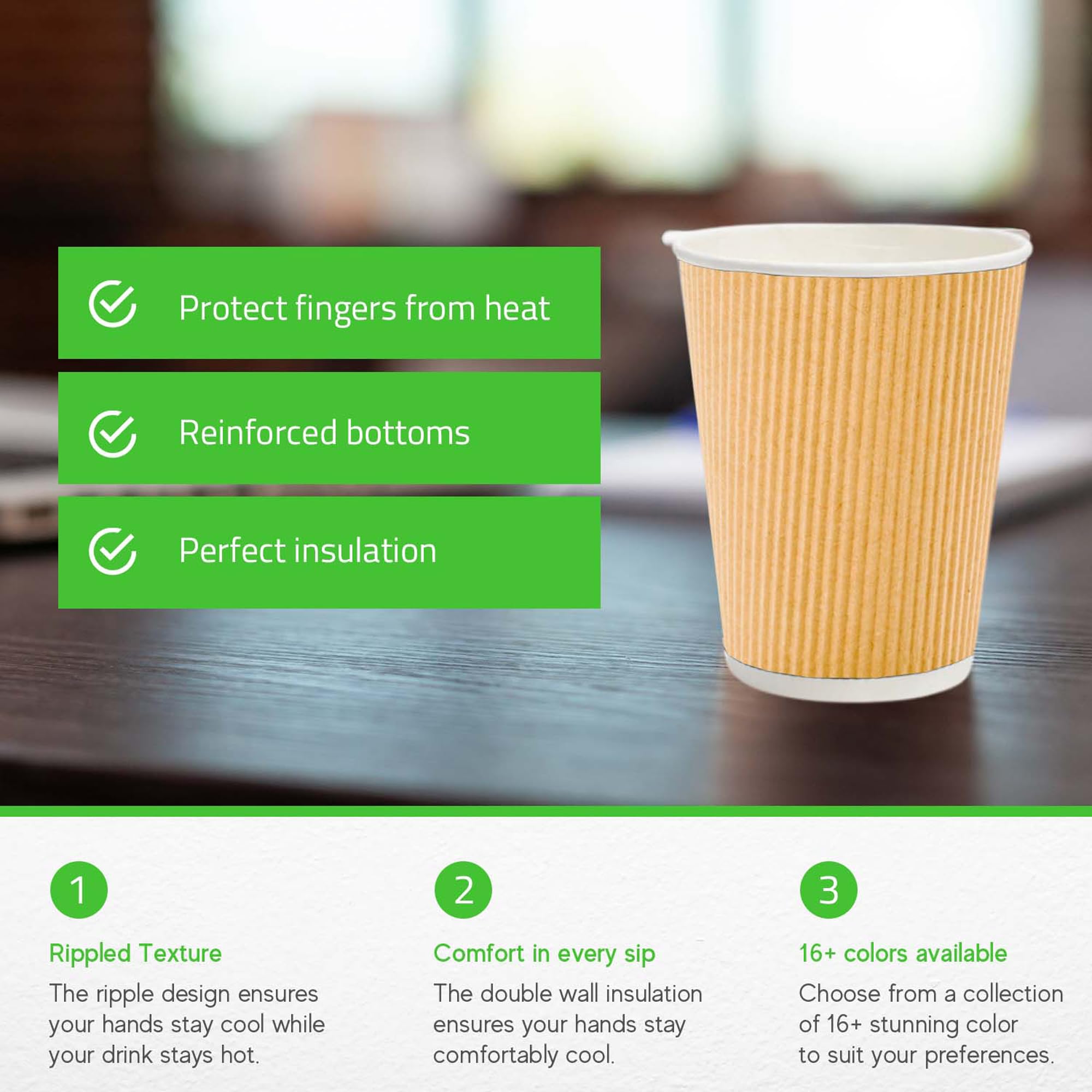 500-Count Disposable 12-OZ Kraft Paper Coffee Cups with Ripple Wall Design - No Sleeve Needed - Insulated Hot Beverage Cups for Coffee, Tea & Hot Chocolate - Eco-Friendly Recyclable Takeout Cups for Cafes, Offices & Events - Bulk Wholesale Packaging