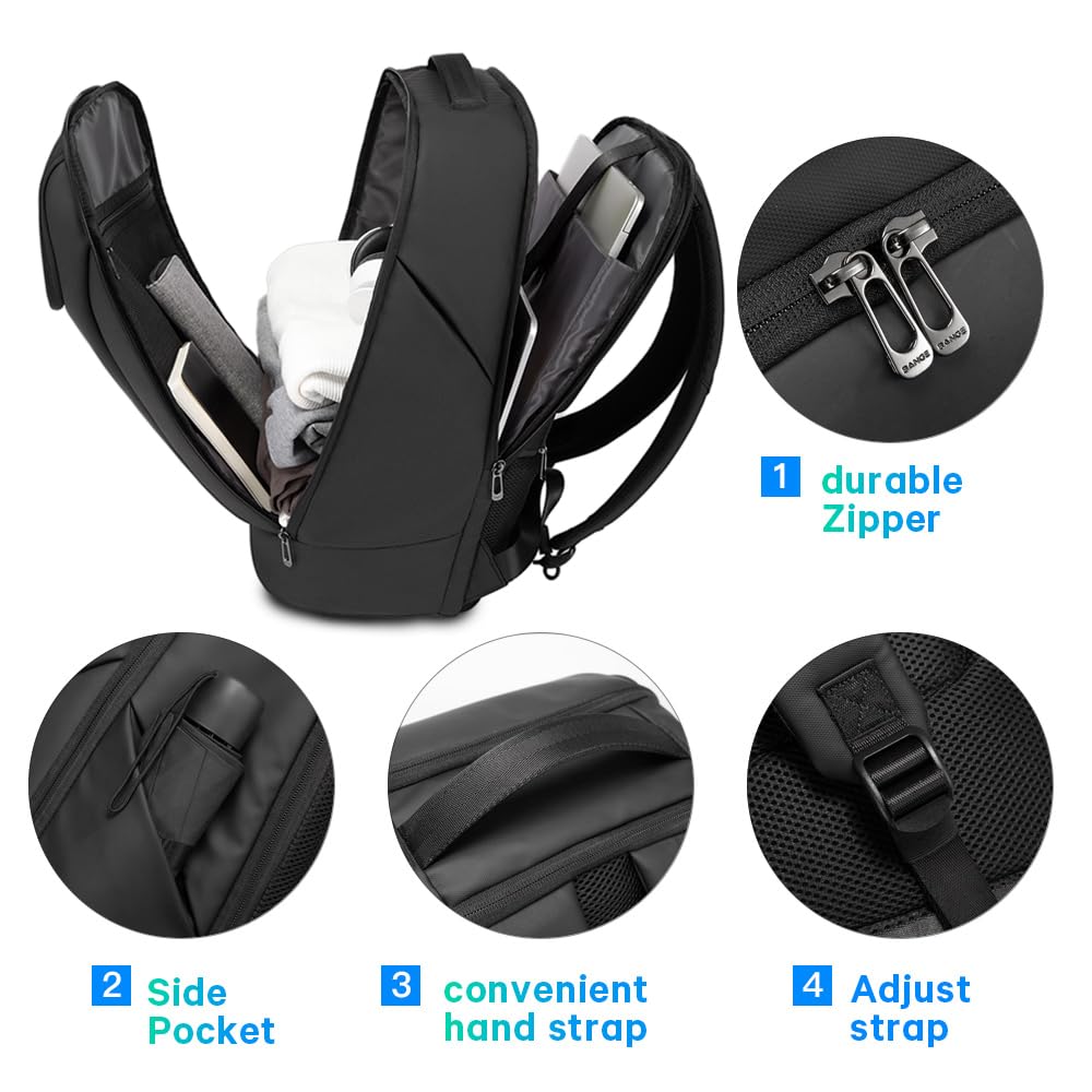 BANGE Waterproof Business Laptop Backpack for Men & Women - Durable 15.6 Inch Commuter Backpack with USB Charging Port - Perfect for Office, Travel, College & Daily Use