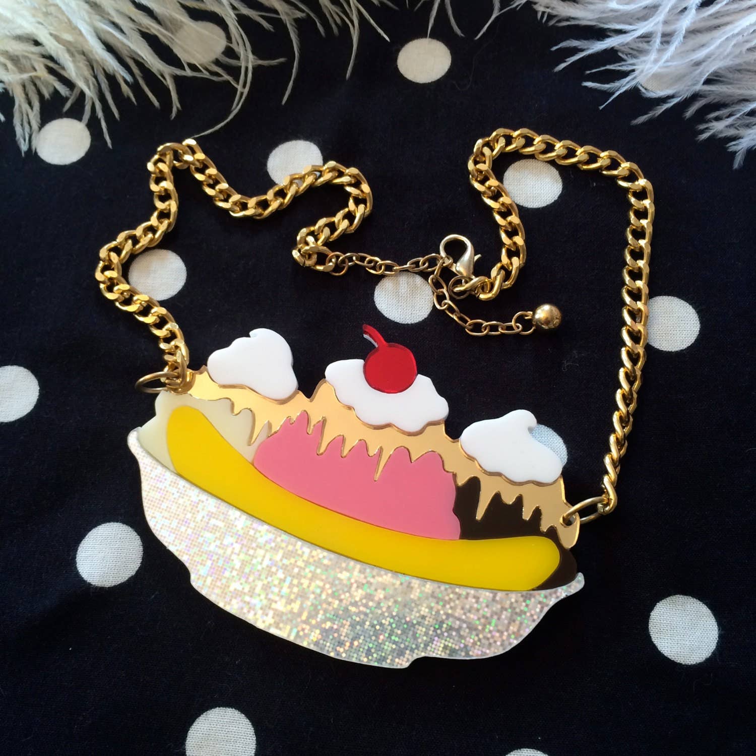 Banana Split Sundae Acrylic Pendant Necklace - Cute Ice Cream Charm Jewelry for Women & Girls - Perfect for Summer Outfits, Beach Parties & Gift Giving