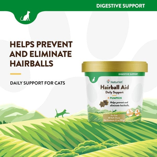 NaturVet Hairball Aid with Pumpkin Soft Chews for Cats – Digestive Support & Hairball Relief for Indoor Cats | Vet-Recommended Formula