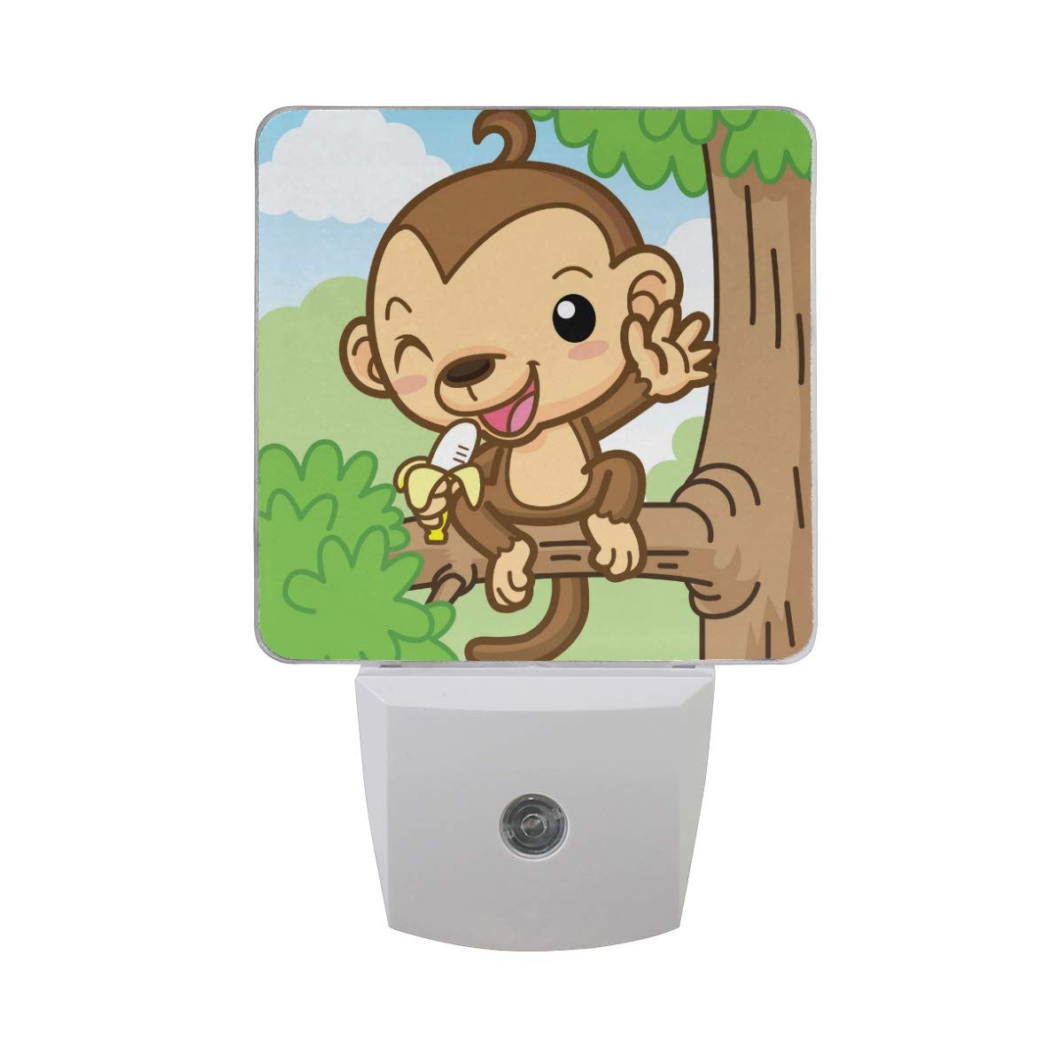 **2 Pack LED Night Light with Auto Sensor - Animal Monkey Banana Tree Plug in Night Lamp for Bedroom, Bathroom, Hallway & Stairways | Dusk to Dawn Lighting for Kids, Nursery & Safe Nighttime Navigation**