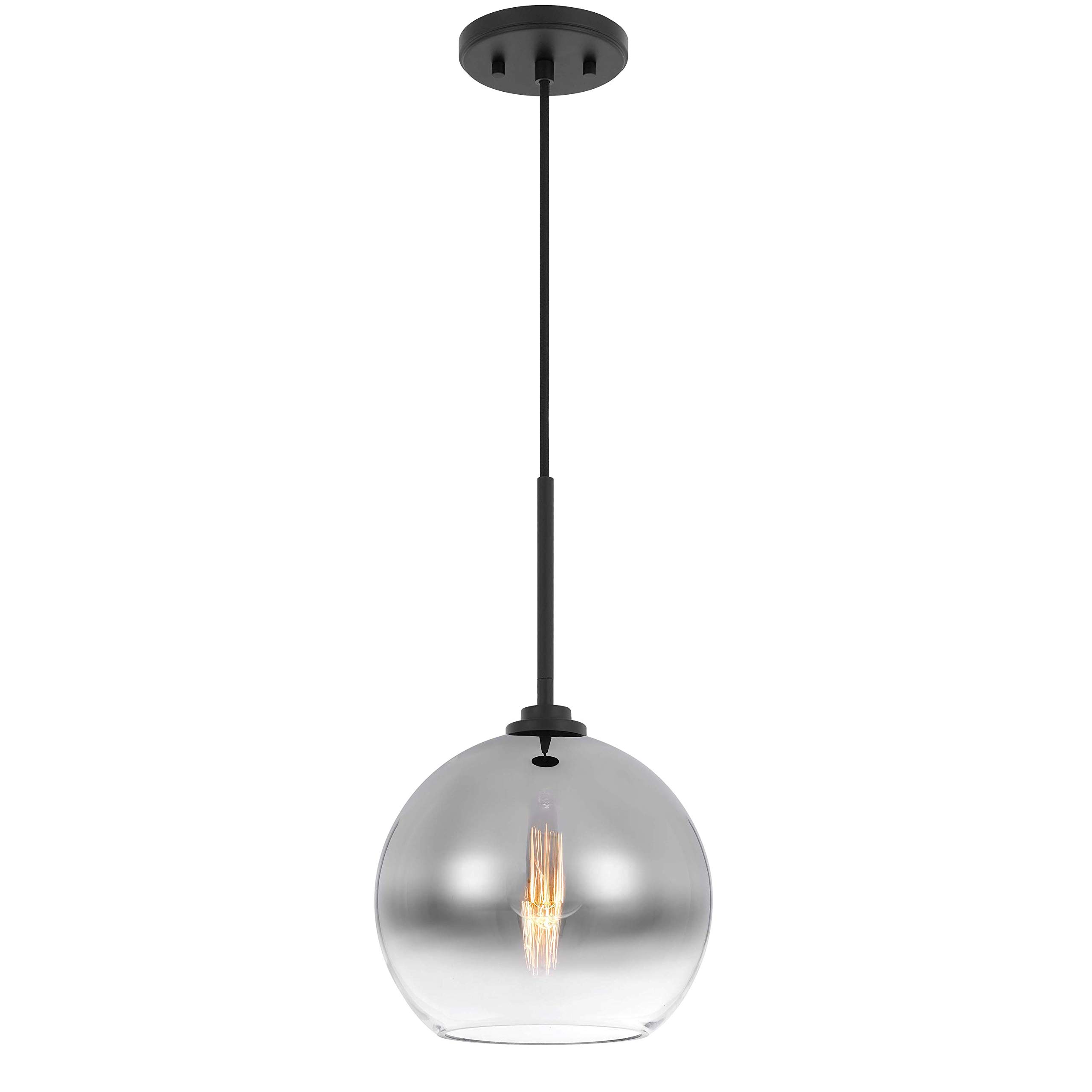 Phantasm II 1-Light Black Finish Smoke Graduated Glass Pendant Light - Modern Ceiling Fixture for Kitchen Island, Dining Table, Bedroom & Living Room | Perfect for Kitchen Lighting, Dining Room Decor & Bedroom Ambience