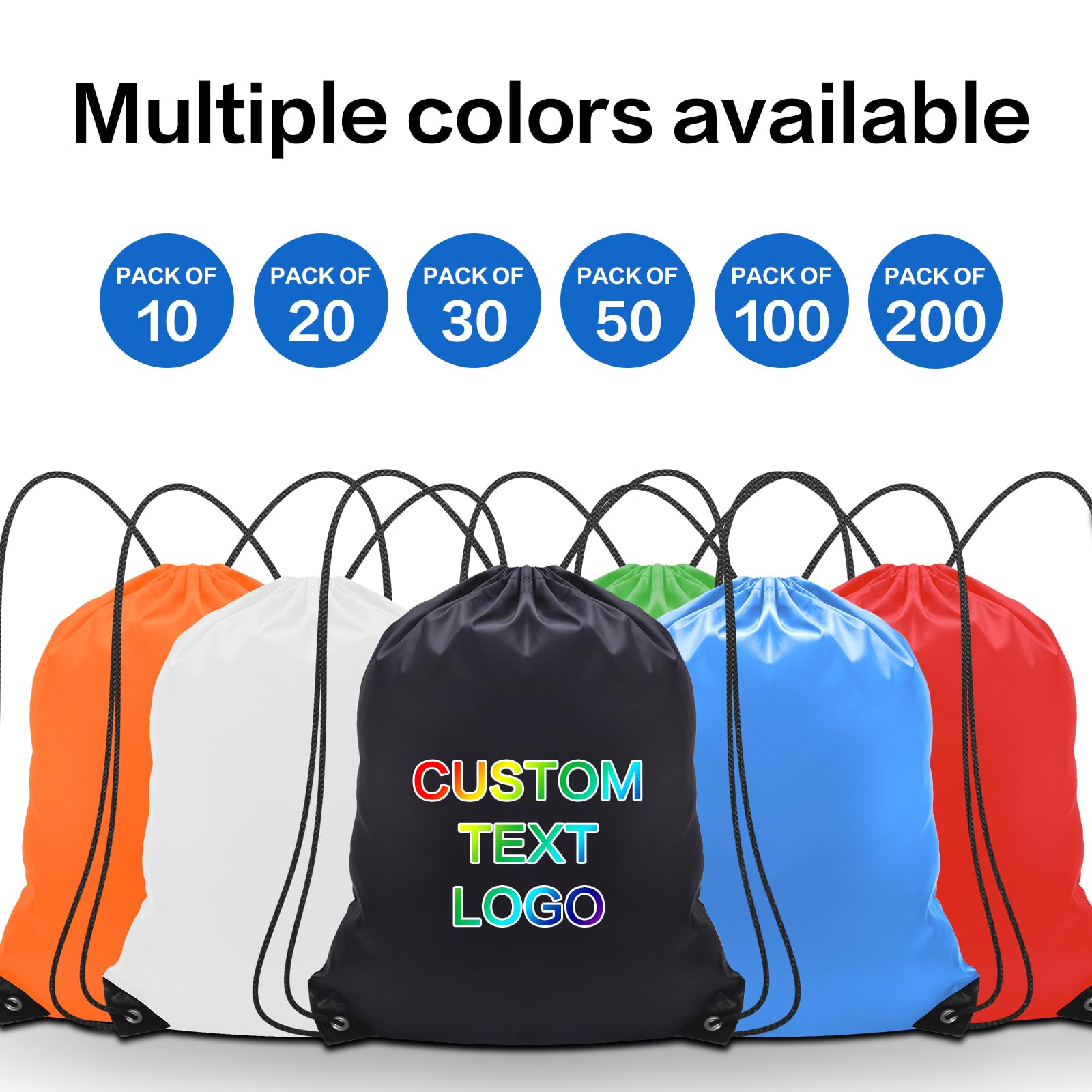 Custom Drawstring Backpacks 100 Pack - Bulk Black Backpacks with Personalized Logo & Text - Perfect for School, Sports, Events & Promotional Giveaways