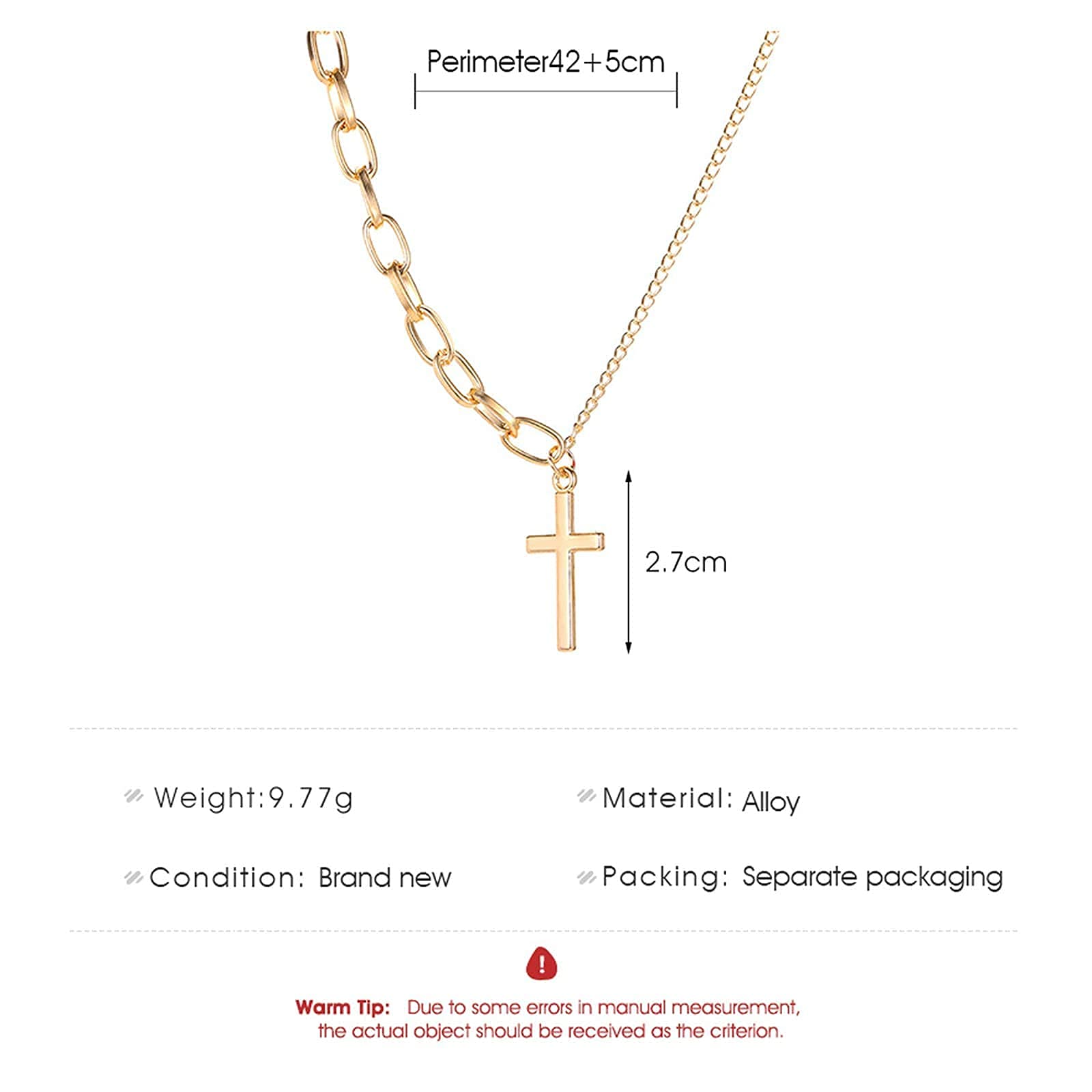 YienDoo Simple Cross Necklace - Asymmetric Gold Cross Pendant with Paperclip Chain, Trendy Women's Fashion Jewelry for Everyday Wear & Gift Giving