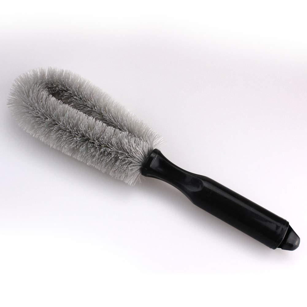QTQHOME Car Wheel Cleaning Brush - Soft Bristle Rim Detail Brush with Short Comfortable Handle (5x27cm/2x11inch) - Perfect for Car Wash, Wheel Detailing & Auto Maintenance