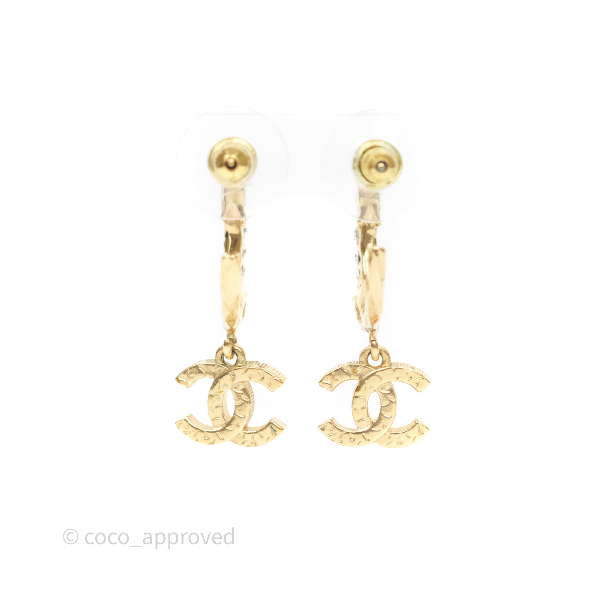 Chanel CC Crystal Hoop Earrings for Women - 23V Gold Tone Luxury Fashion Jewelry - Perfect for Parties, Weddings & Special Occasions