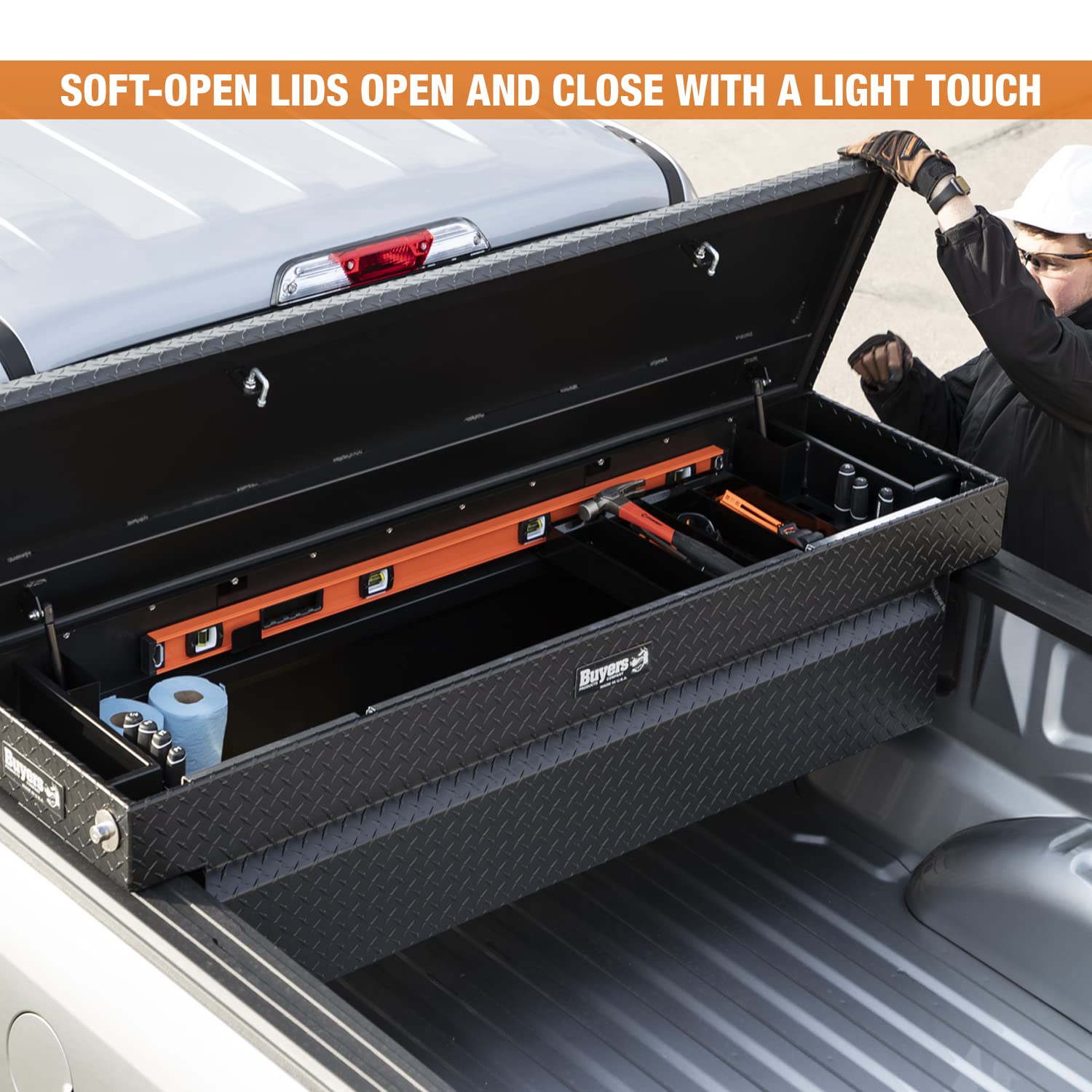 Heavy Duty Crossover Truck Tool Box - 71x27x18 Aluminum Diamond Tread Storage Organizer for Equipment & Accessories | Gloss Black (Model 1729420) | Perfect for Pickup Trucks, Work Vans & Construction Vehicles