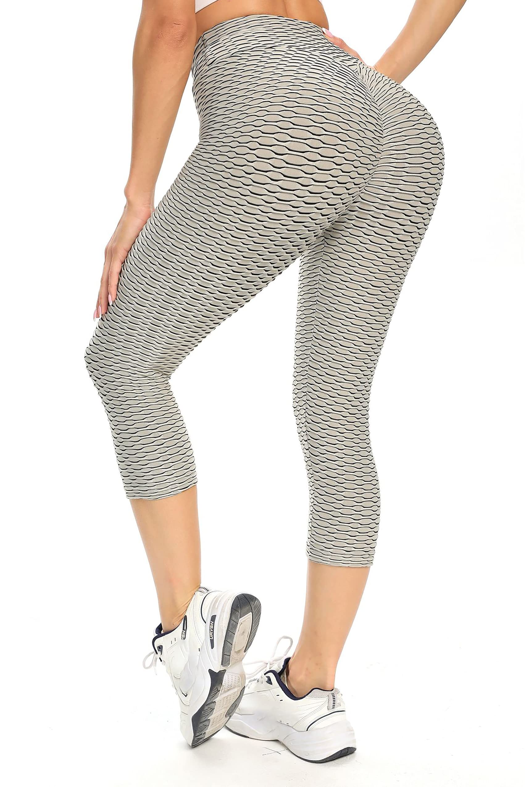 Women's High Waist Yoga Pants - Tummy Control Workout Capris with Butt Lifting Design | Stretchy Textured Leggings for Gym, Running & Lounge Wear | TikTok Viral Booty Tights