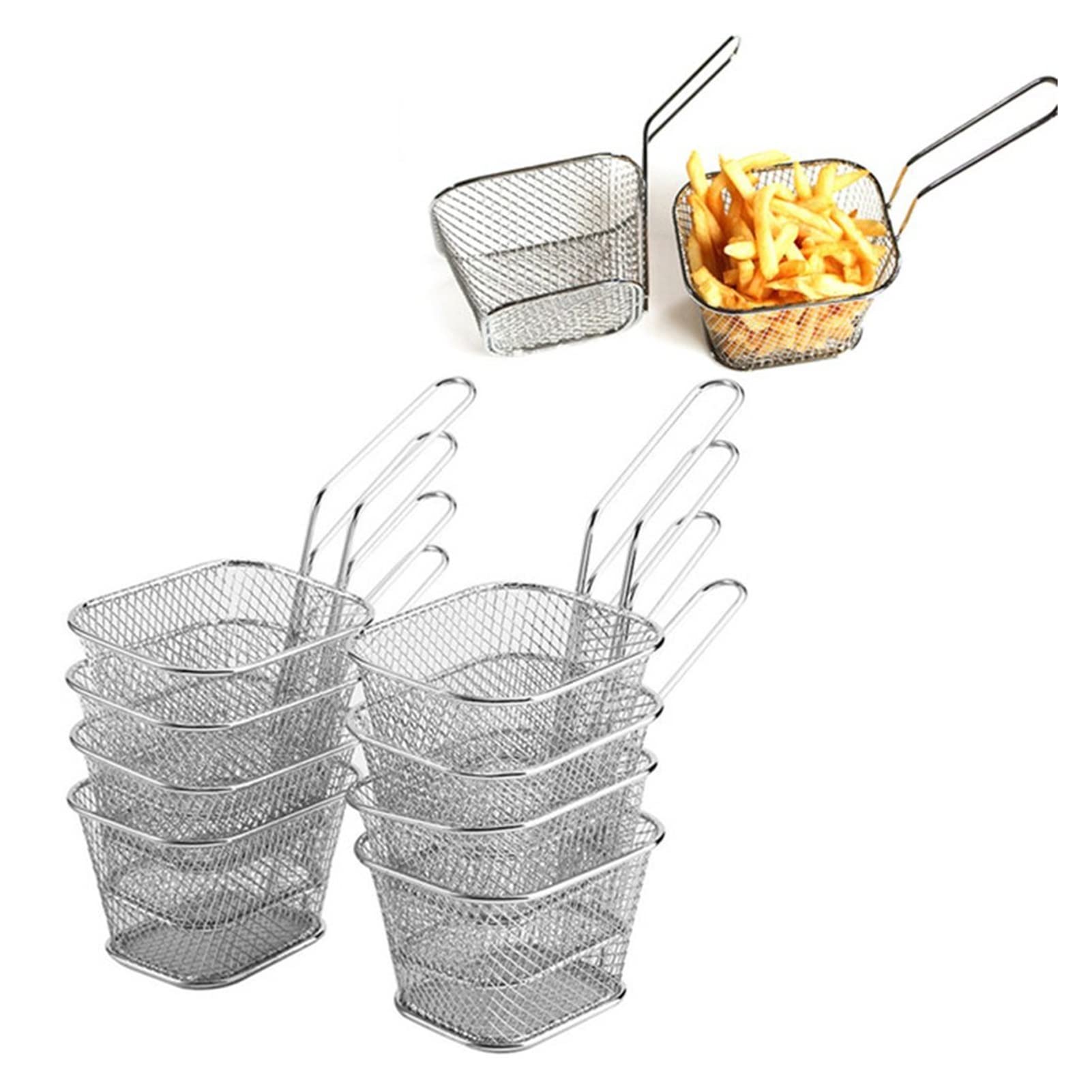 8PCS Stainless Steel French Fry Baskets - Deep Fryer Basket for Chicken, Potato Chips & Food Strainer - Durable Kitchen Cooking Tools for Restaurants & Home Use