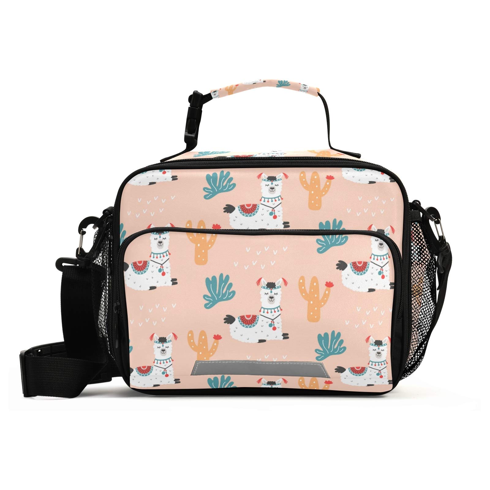 White Llama Alpaca Orange Cactus Insulated Lunch Box - Reusable Cooler Bag for Women, Men & Kids | School, Work, Picnic & Outdoor Activities | Leakproof Shoulder Tote for Food Storage
