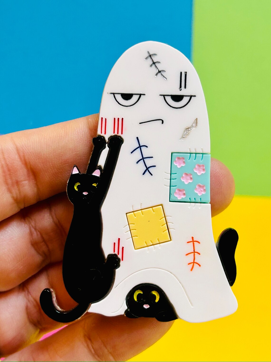 Adopt a Cat Acrylic Brooch - Kawaii Animal Pin Badge by Makokot Design - Perfect for Backpacks, Jackets & Gifts for Cat Lovers