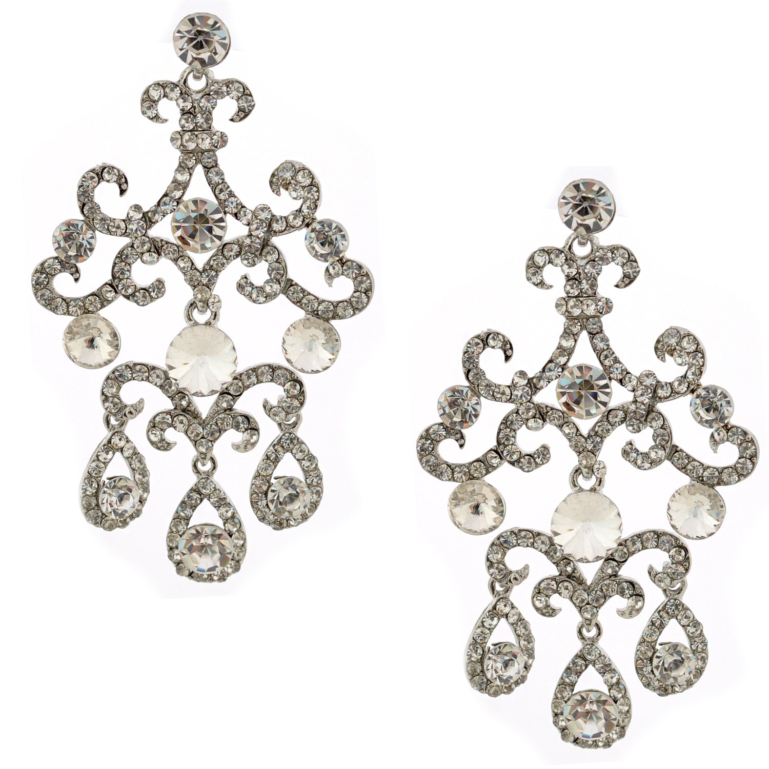 Elegant Bridal Earrings for Women - Rhodium Plated Gold Teardrop Chandelier Earrings with Crystal Cluster | Perfect for Weddings, Prom, Evening Parties & Special Occasions