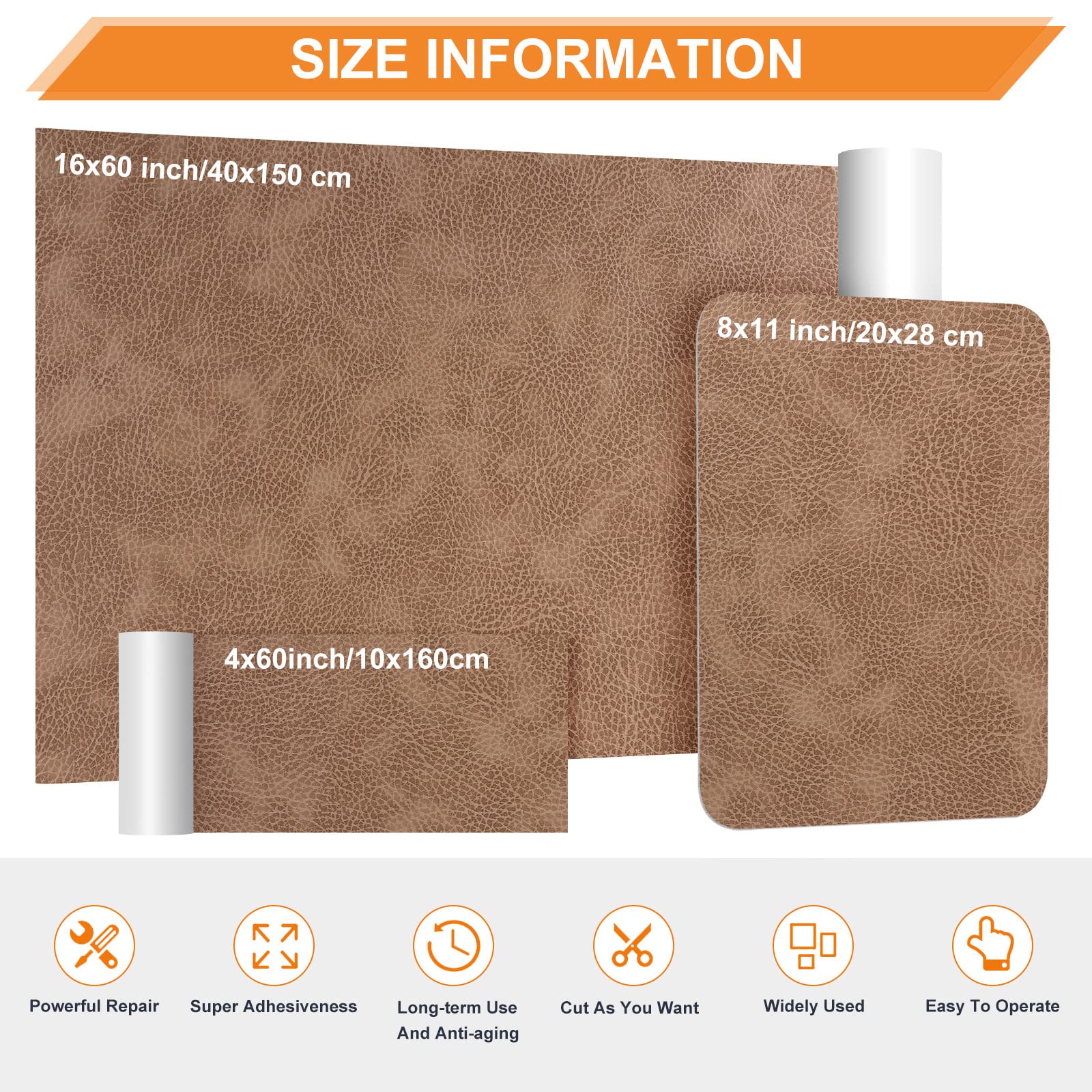 8 x 11 Inch Self-Adhesive Leather Repair Patches (2-Pack) - Dark Beige Vinyl Leather Repair Kit for Furniture, Couches, Car Seats, Handbags & Chairs - Perfect for Home, Office & Vehicle Upholstery Repair