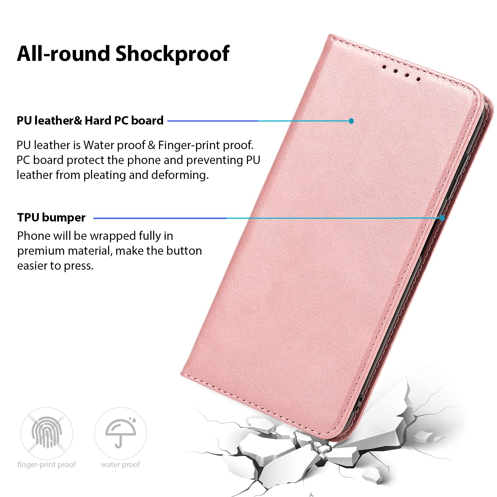 Havaya Samsung Galaxy A13 5G Wallet Case with Card Holder - Rose Gold Flip Folio Cover for Women | Perfect for Everyday Use, Travel & Business Meetings