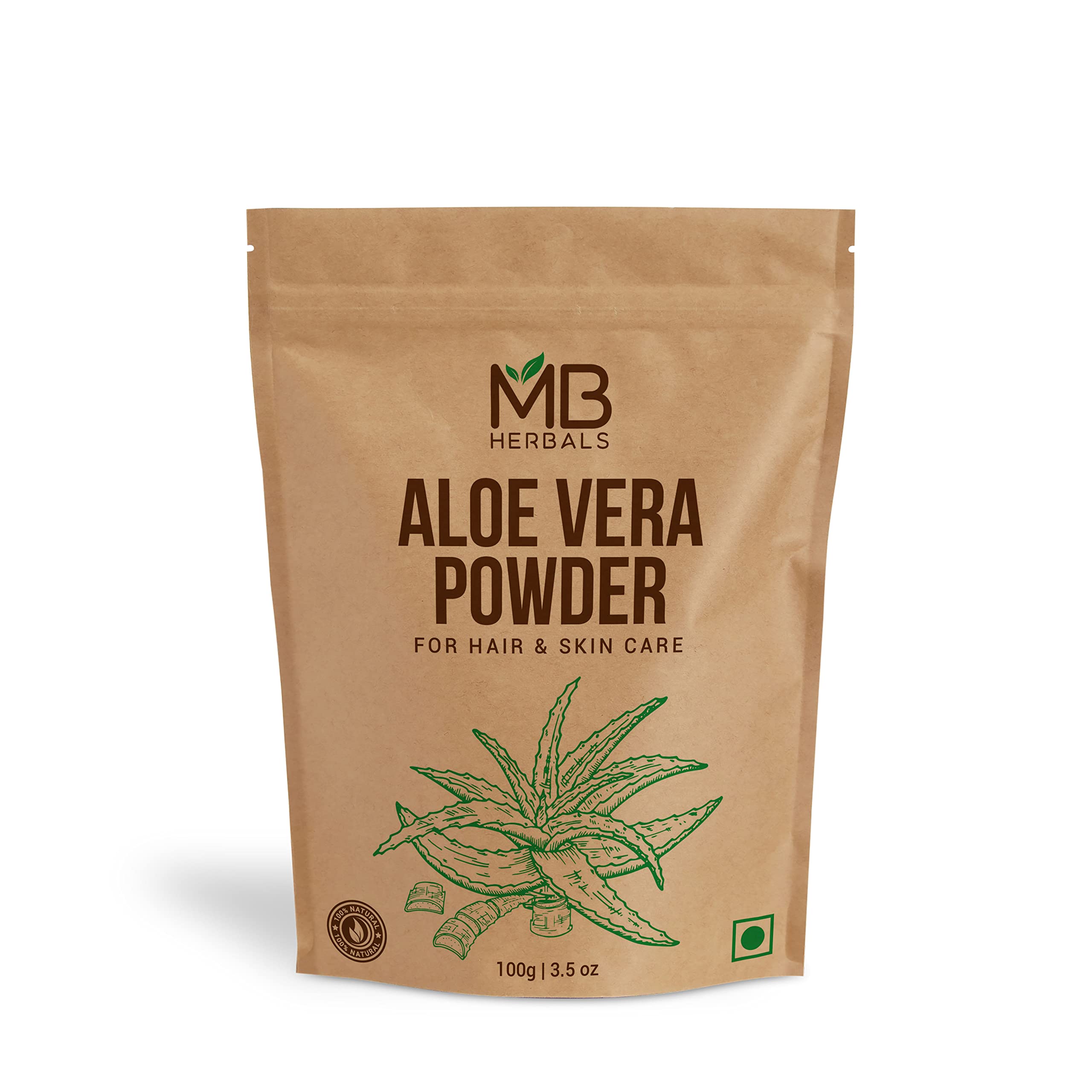 MB Herbals Pure Aloe Vera Powder 3.5 oz (100g) - Organic Aloe Barbadensis for Skin & Hair Care - Face Masks, Hair Treatments & DIY Beauty - External Use Only - Perfect for Natural Skincare & Hair Growth Solutions