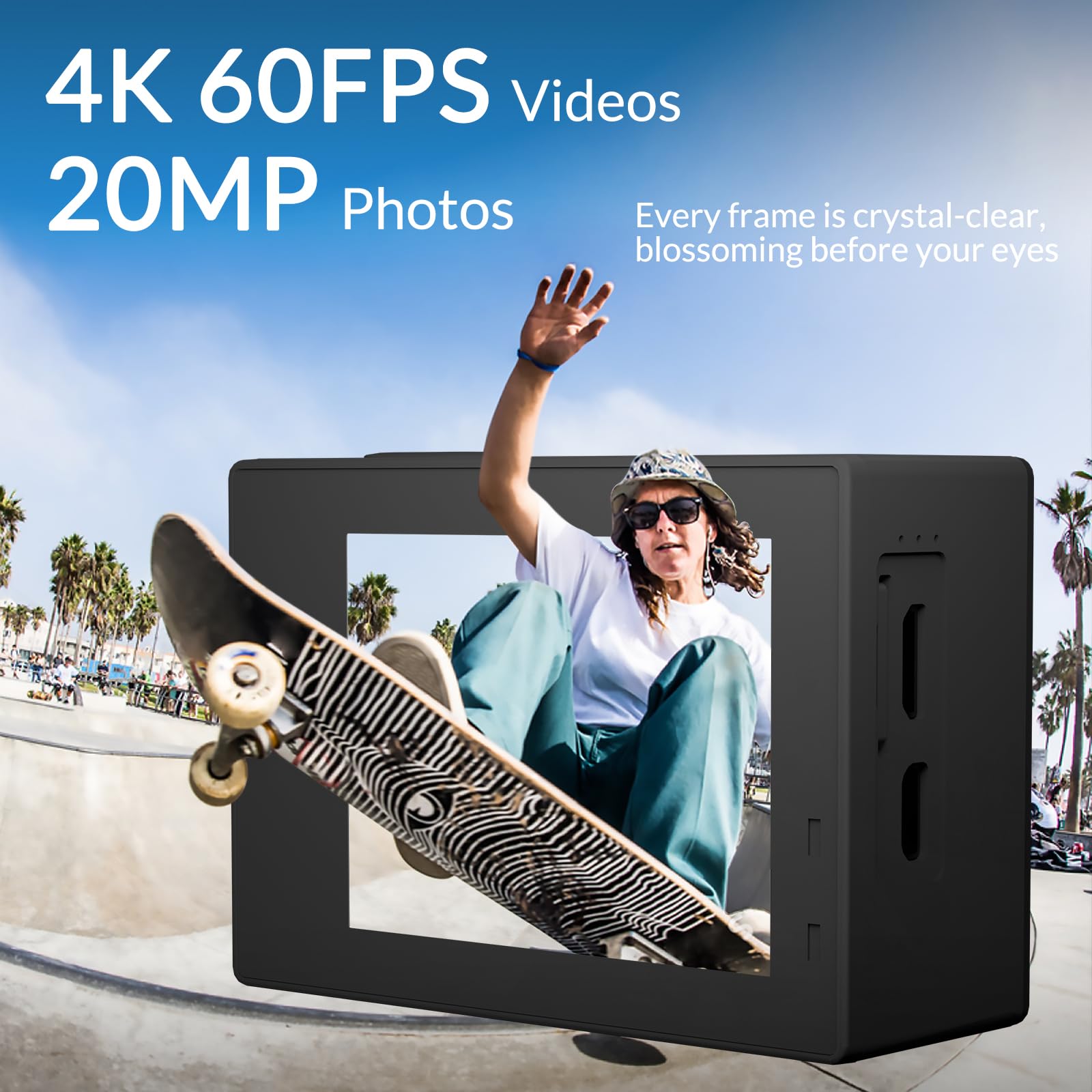 ICE FOX 4K Action Camera - Waterproof 40M Underwater Camera with External Mic, 20MP Ultra HD, 170° Wide Angle, WiFi, Stabilization, Dual 1350mAh Batteries - Perfect for Diving, Surfing, Skiing & Adventure Sports