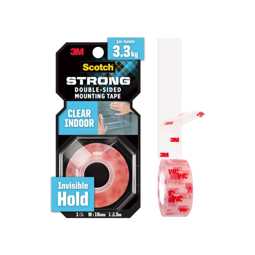 3M 410 S19 Scotch Clear Double Sided Mounting Tape 19mm x 1.5m - Strong Adhesive for Home, Office & DIY Projects - Hanging Photos, Posters & Decorations Securely