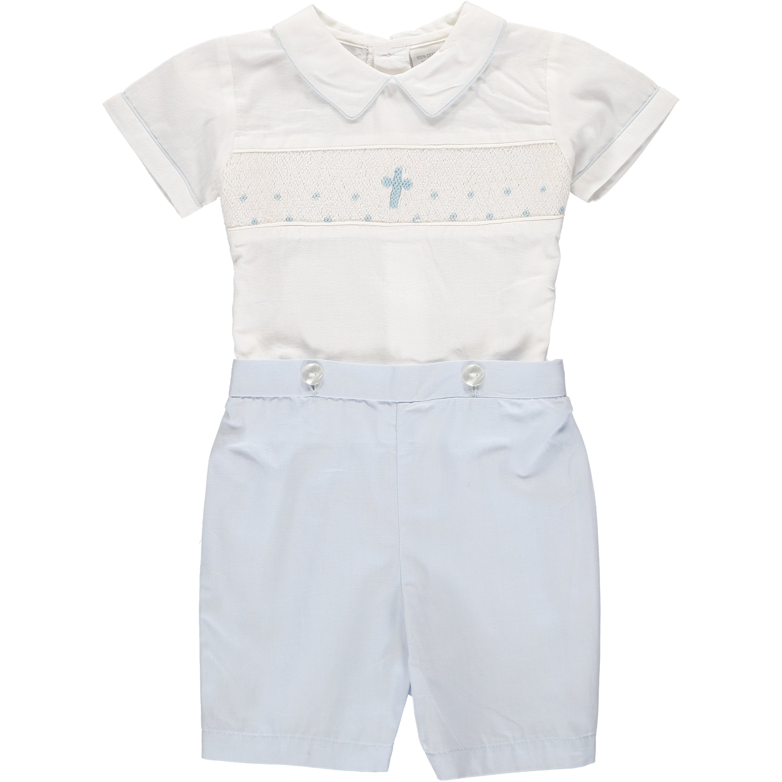 Hand Smocked Boys Christening Outfit - USA Design for Baptism & Special Occasions
