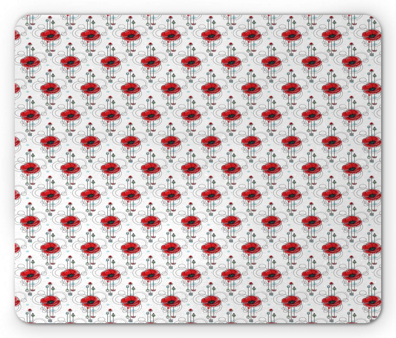 Ambesonne Non-Slip Rubber Mouse Pad with Red Poppy Flowers, Geometric Arrows & Circles - Watercolor Boho Design for Office, Gaming & Computer Workstations - Standard Size Rectangle Mousepad