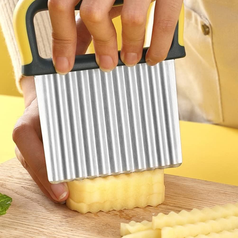 Premium Stainless Steel Crinkle Cut Potato Slicer - Hemoton Wave Style Vegetable & Fruit Cutter - Professional 2CR13 Kitchen Tool for Perfect Fries, Chips & Salad Prep