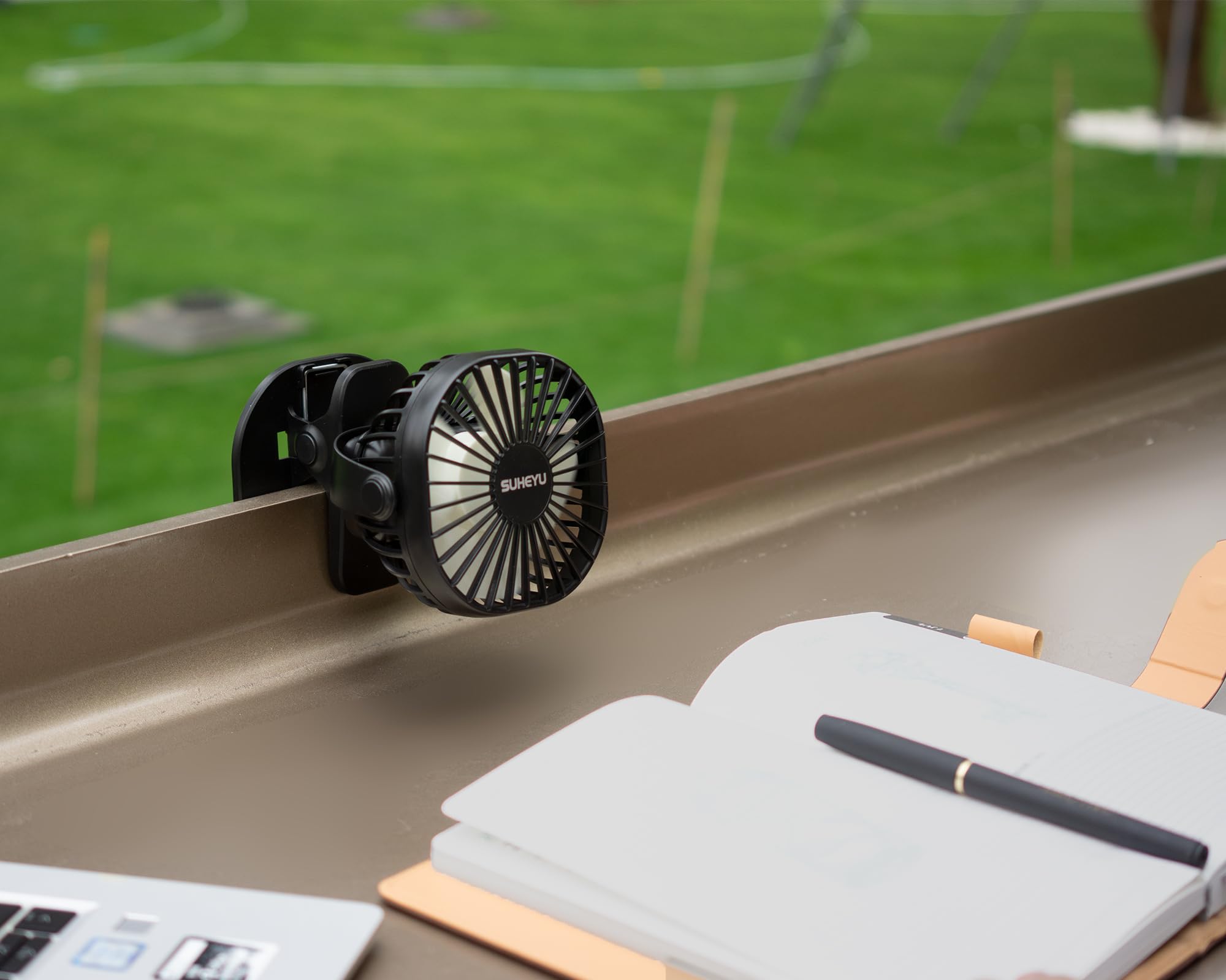 360° Rotatable Clip on USB Desk Fan - 3 Speed Adjustable Portable Small Fan for Office, Golf Cart, Camping, Travel & Gym - Black | Perfect for Indoor & Outdoor Use