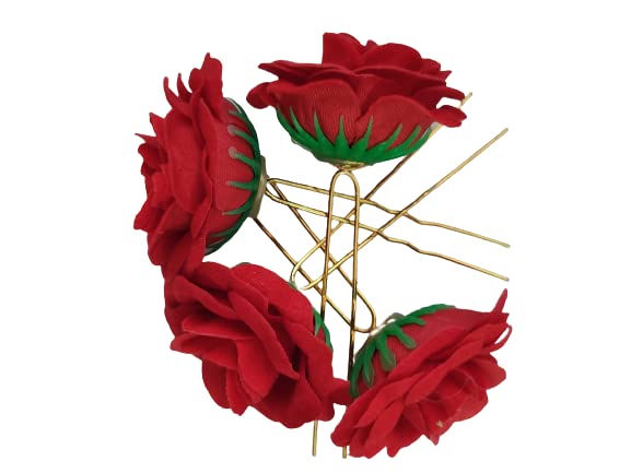 PRAVRAJYA Women's Rose Flower Hair Barrettes - Elegant Hair Clips for Wedding, Party & Special Occasions - Red Hair Accessories Set of 1 - Perfect for Bridal Hairstyles, Prom & Formal Events