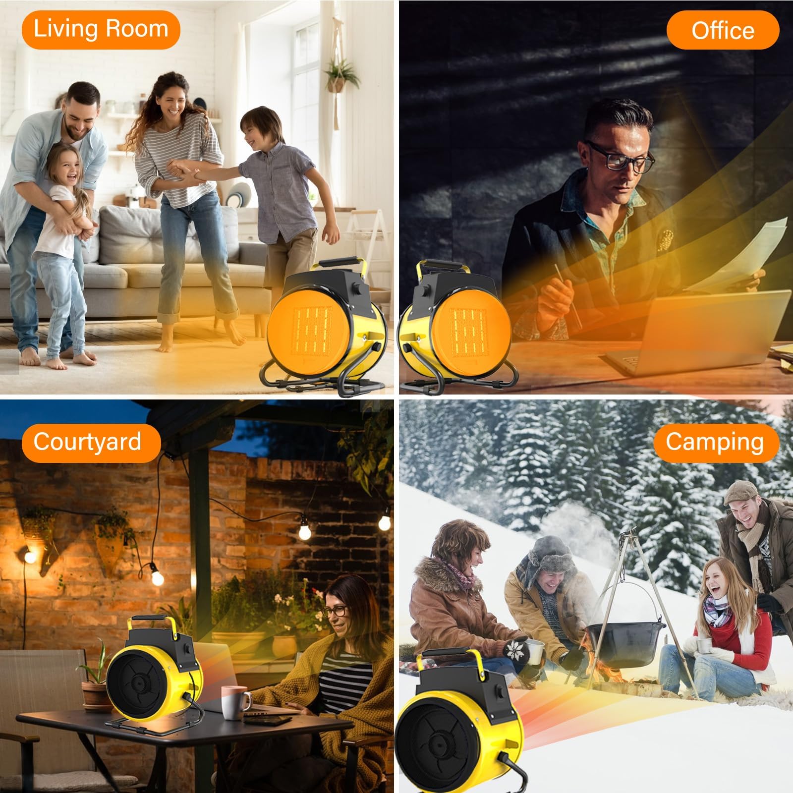 Portable Outdoor Electric Heater - Indoor/Outdoor Space Heater with Thermostat, Overheat Protection & Long Power Cord - Perfect for Patio, Greenhouse, Garage, Tent, Bedroom & Office Use - Yellow