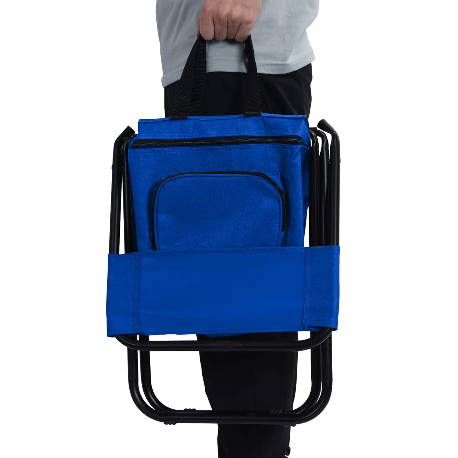 Sequpr Foldable Fishing Chair with Cooler Bag & Backrest - Portable Camping Chair for Fishing, Hunting, Hiking - Lightweight Outdoor Gear for Beach, Picnic & Backyard (Blue)
