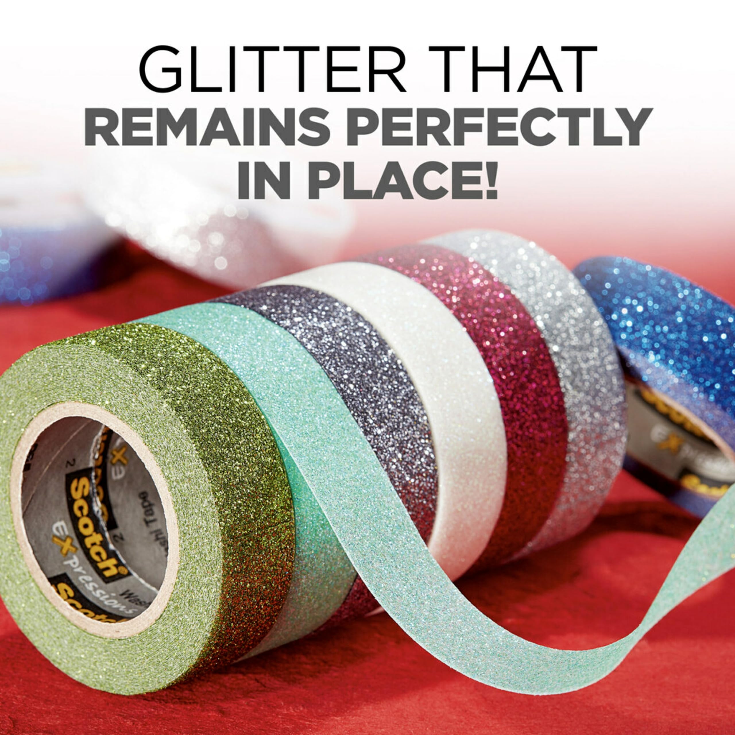 Scotch Expressions Glitter Washi Tape - 6 Rolls of Red Glitter Craft Tape, 0.59
