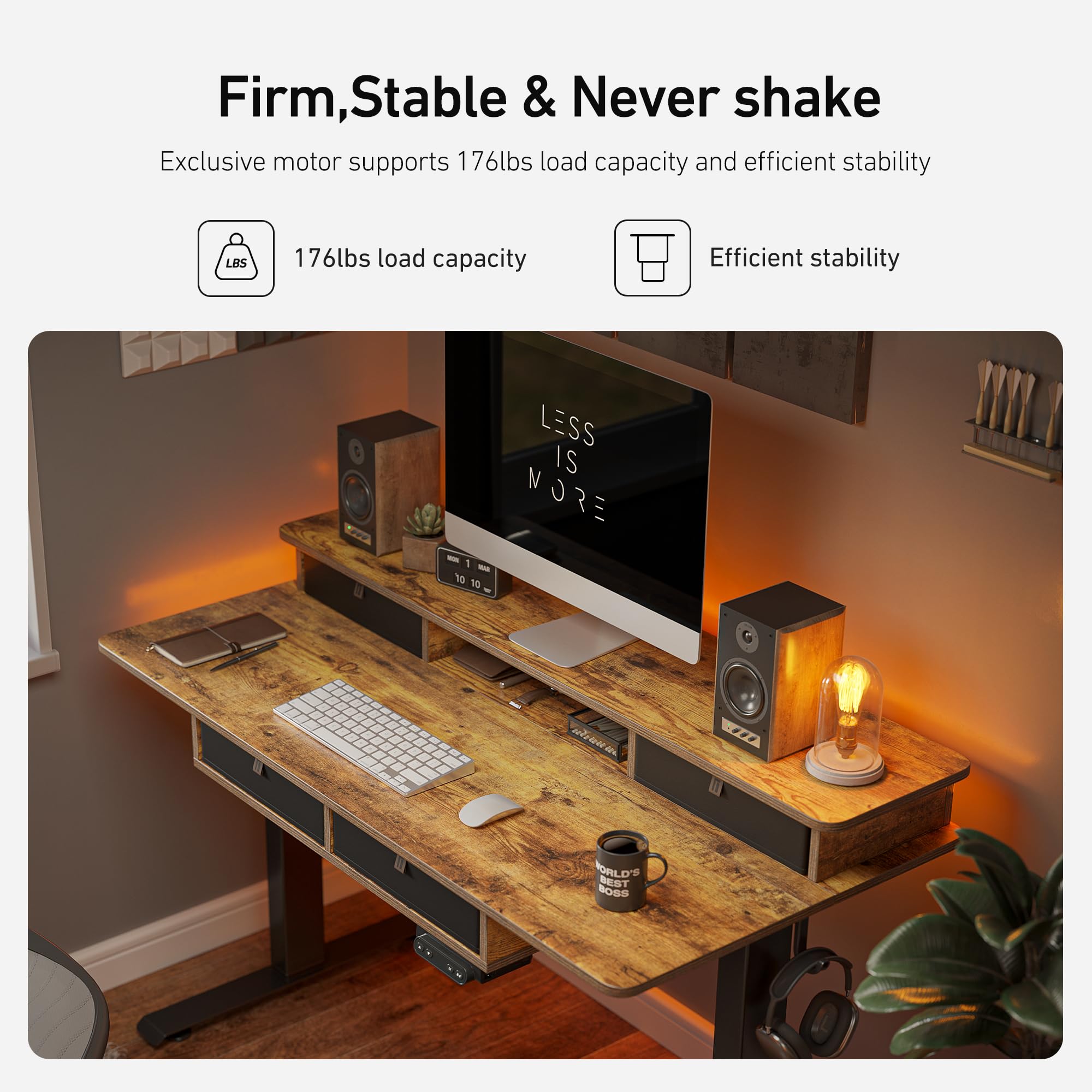 FEZIBO 63 Inch Electric Height Adjustable Standing Desk with 4 Drawers & Storage Shelf, 63