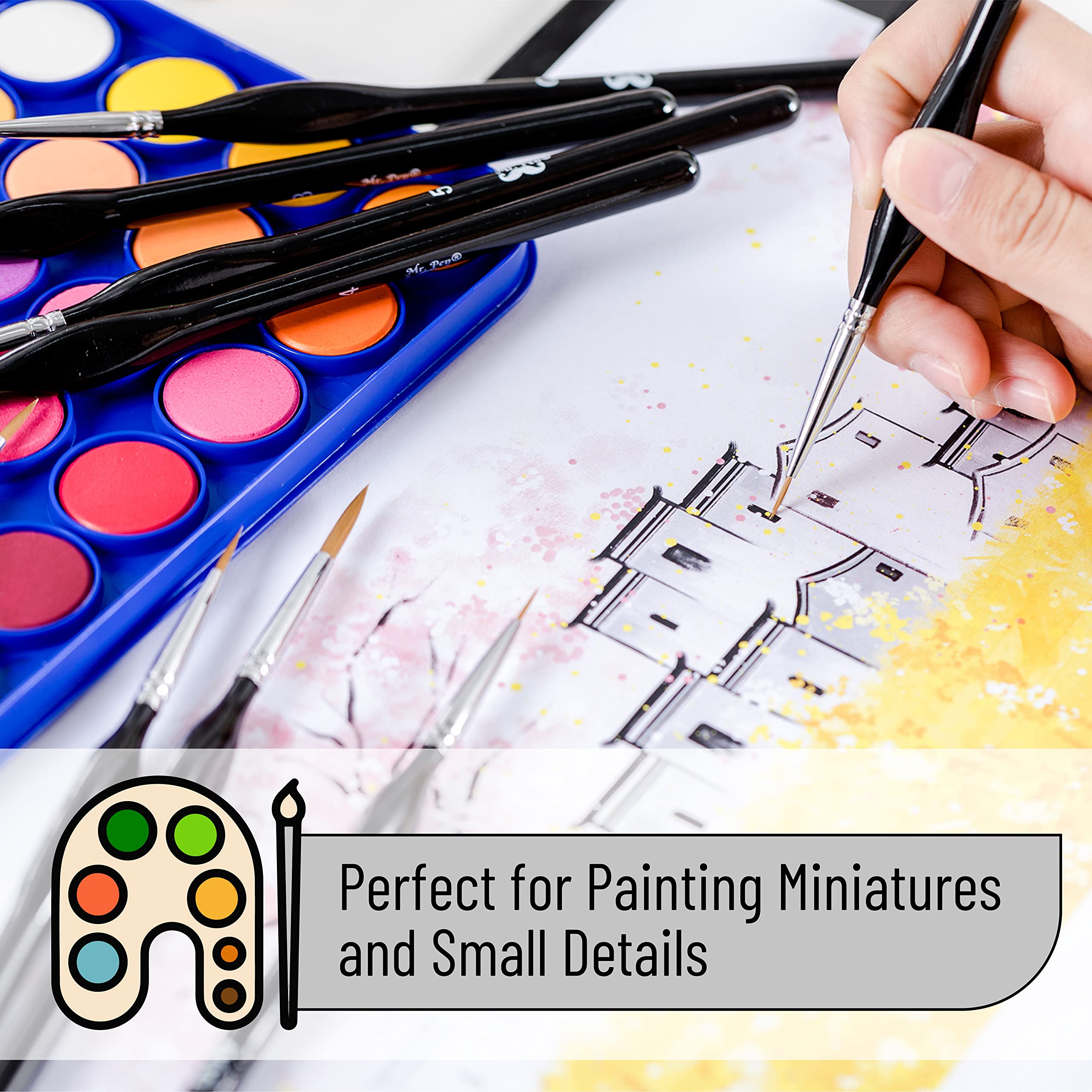 Mr. Pen Miniature Paint Brushes Set - 9 Piece Fine Detail Artist Brushes for Models, Miniatures & Crafts | Perfect for Acrylic, Watercolor & Oil Painting | Professional Mini Paint Brush Kit for Hobbyists & Artists