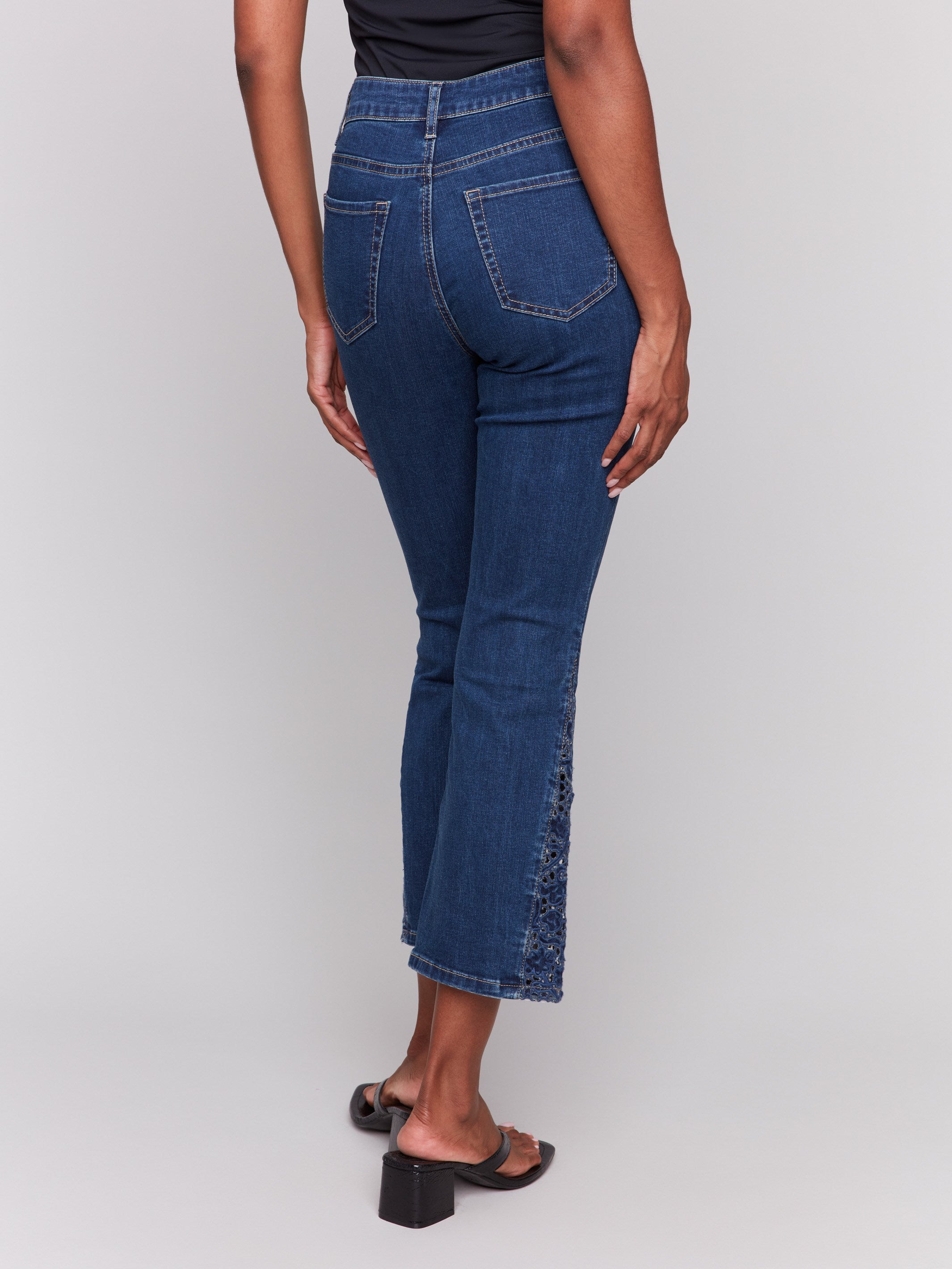 Stylish Lace Cut Side Bootcut Jeans in Indigo - Perfect for Casual Outings and Night Out Looks