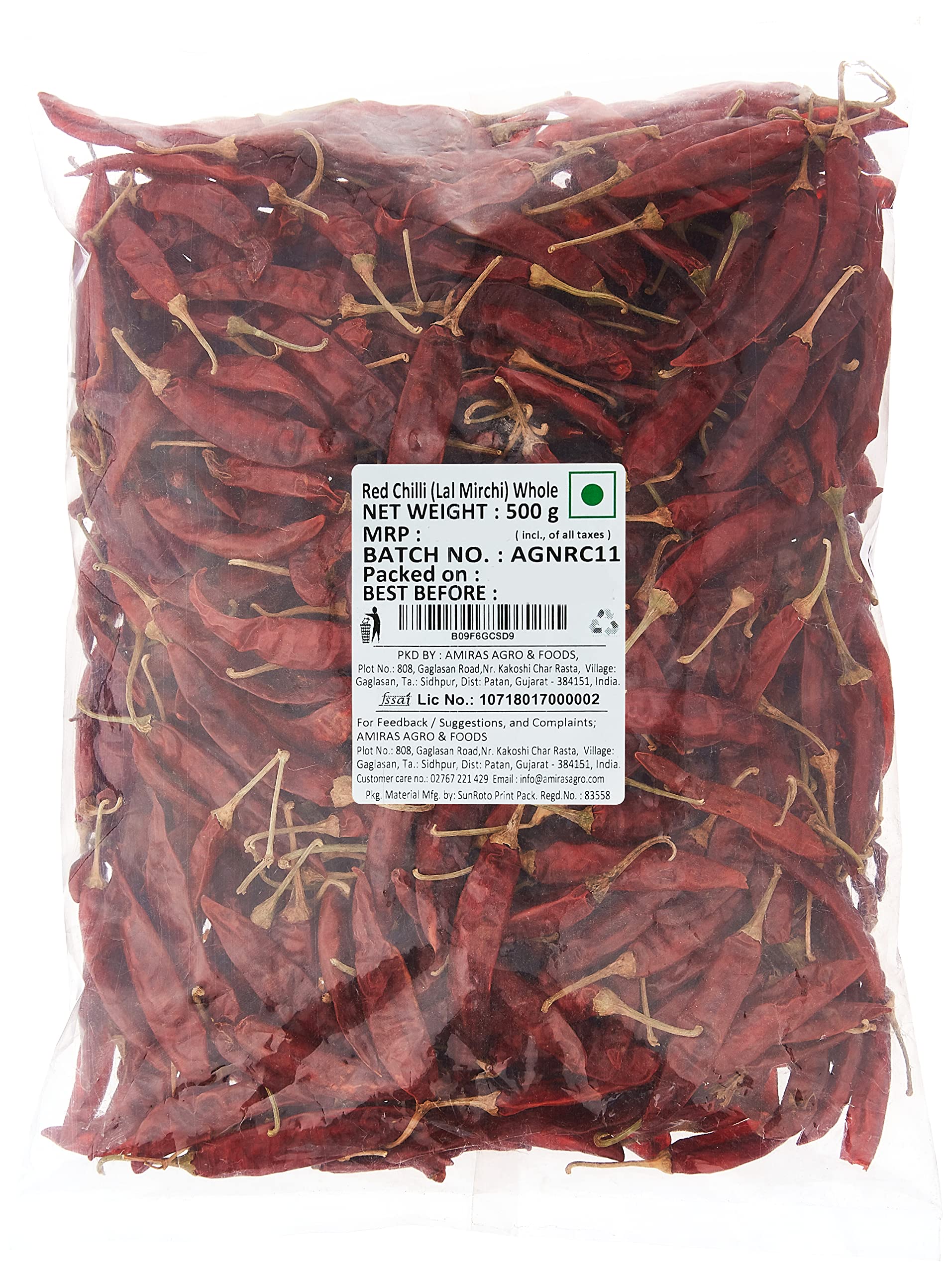 Premium Dried Red Chili Peppers, 500g - Hot & Spicy Whole Chili for Cooking, Mexican & Asian Cuisine, Homemade Hot Sauce & Seasoning