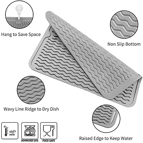 Zollyss Extra Large Silicone Dish Drying Mat - Heat Resistant & Slip-Proof Kitchen Counter Mat with Foldable Design | Perfect for Draining Dishes, Utensils & Cookware | Ideal for Kitchen Countertops, Sinks & Dish Racks