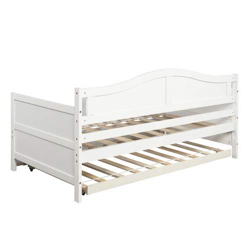 Twin Daybed with Trundle - White Wooden Sofa Bed Frame for Bedroom & Living Room | Space-Saving Guest Bed & Lounge Seating