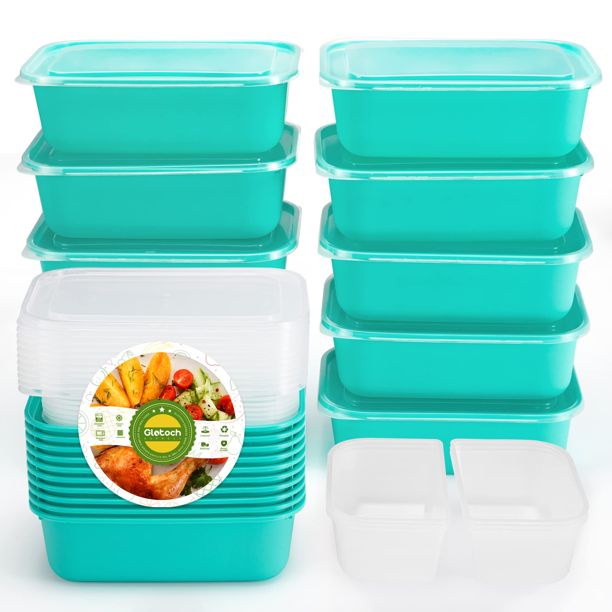 Glotoch Express BPA-Free Reusable Food Prep Containers - 10 Pack Stackable Divided Meal Containers for Portion Control, Microwave, Freezer & Dishwasher Safe - Perfect for Meal Prepping, Takeout & Leftovers Storage (Green)