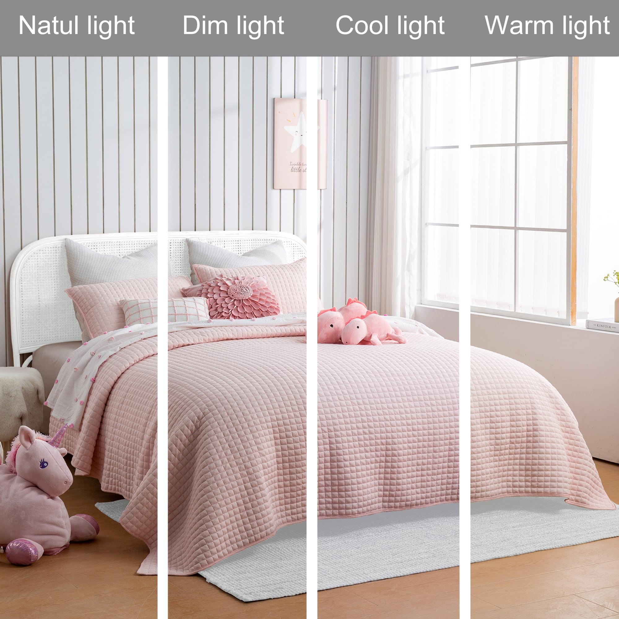 SHALALA Light Pink Waffle Quilt Bedding Set Queen Size - Soft & Breathable All-Season Comforter with 2 Pillow Shams | Cozy Bedspread for Girls' Room, Guest Bedroom & Dorm Decor