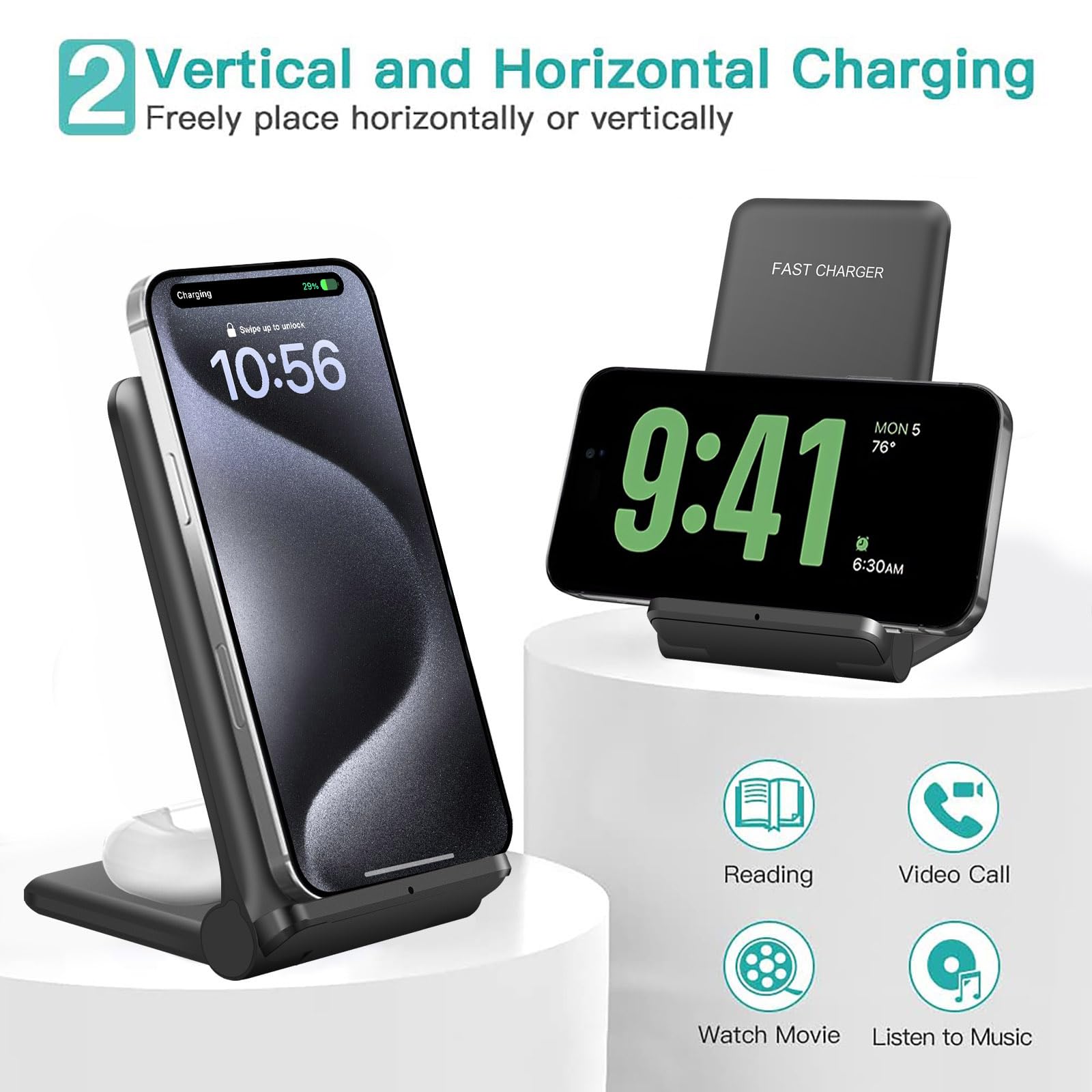 2-in-1 FDGAO Wireless Charging Station 20W Foldable Fast Charger for iPhone 16 Pro/15 Pro/14/13/12/11 Pro Max/XS/XR/8 & Samsung Galaxy S24/S23/S22/S21/S20 Ultra/S10/Note 20/10/9/8 - Perfect for Home, Office, and Travel Use